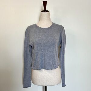 Topshop Grey Long Sleeve Shirt with Lettuce Trim Hem Size: Small